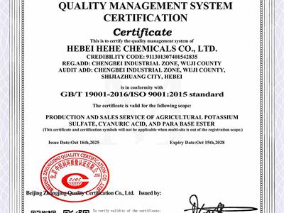 质量管理体系认证证书(英文)